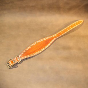 Whippet or Small Lurcher Leather Collar Hand Tooled in Saddle Tan